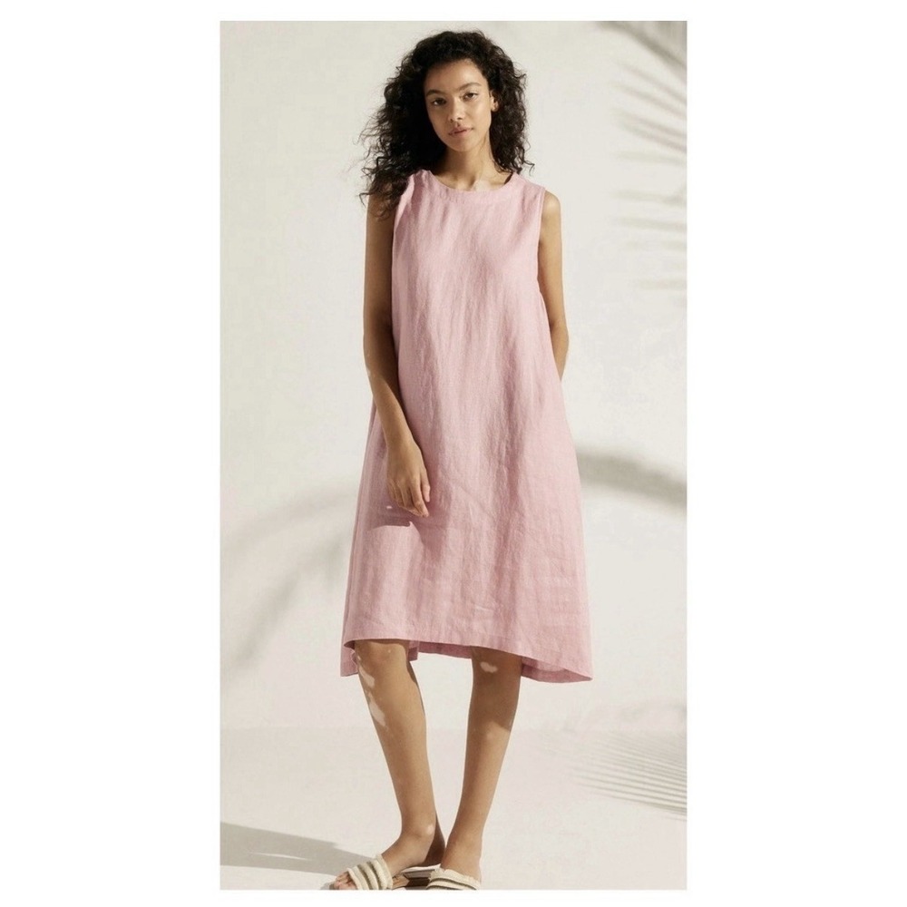 New Womens Lintico Sienna Sleeveless Linen Dress Pastel Pink Medium M